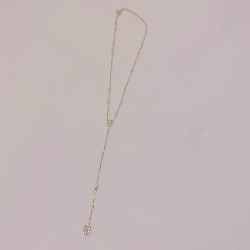 Kendra Scott Claudia Lariat gold necklace in iridescent drusy